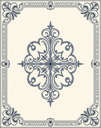 Cream Blue Ornamental Frame Medallion Rug