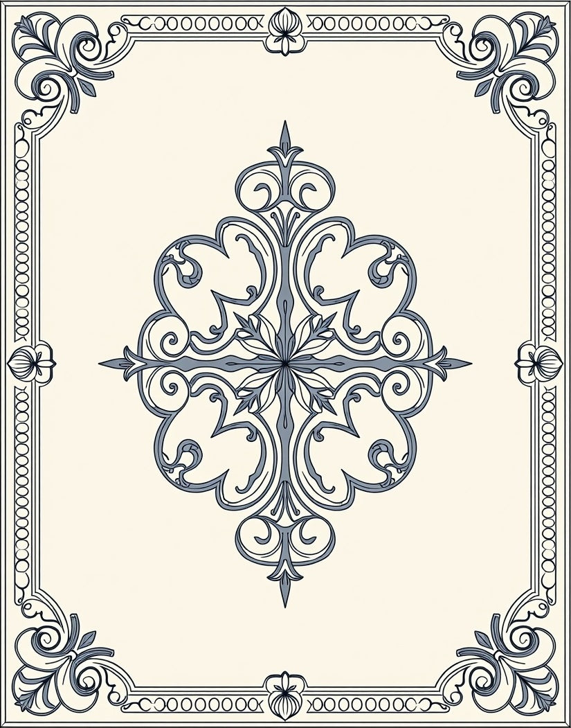 Cream Blue Ornamental Frame Medallion Rug