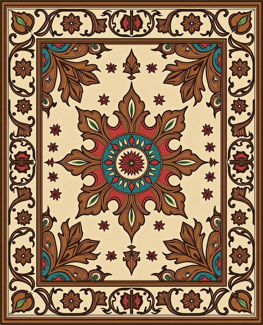 Ornate Crimson Teal Medallion Rug