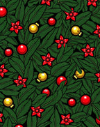 Festive Green Pine and Red Ornaments Rug