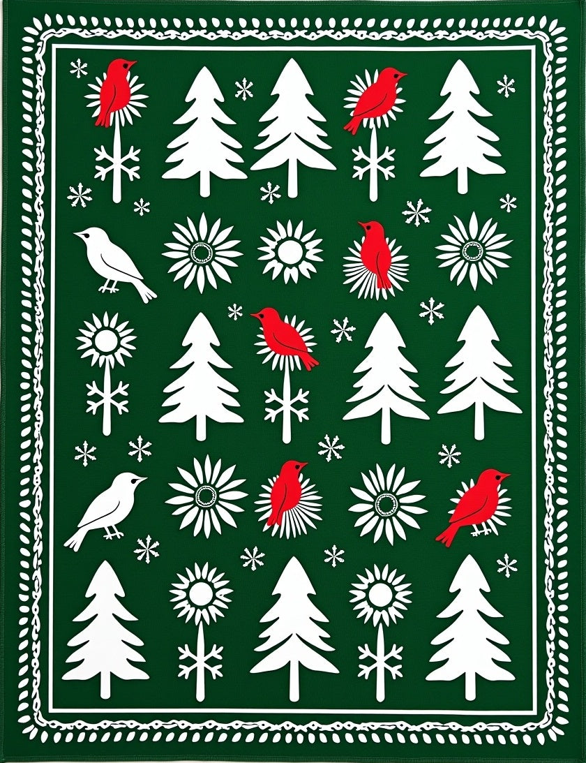 Emerald Forest Birds and Trees Rug