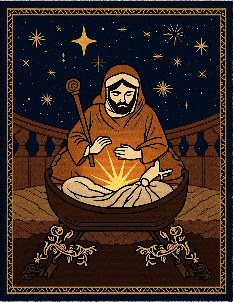 Midnight Nativity Scene with Starburst Rug