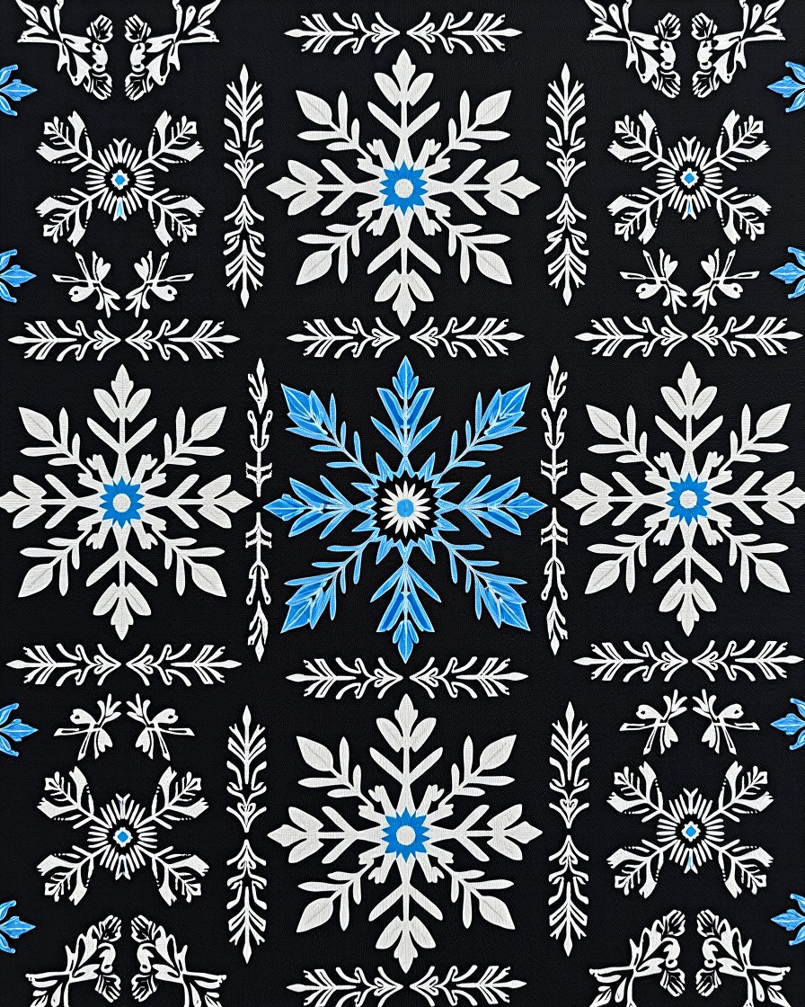 Black White Blue Snowflake Medallion Rug