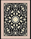 Cream Floral Swirls Black Border Rug