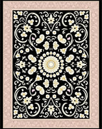 Cream Floral Swirls Black Border Rug