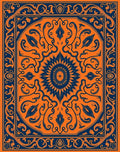 Orange Navy Floral Sunburst Medallion Rug