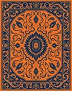 Orange Navy Floral Sunburst Medallion Rug