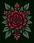 Crimson Rose Botanical Illustration Rug