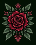 Crimson Rose Botanical Illustration Rug