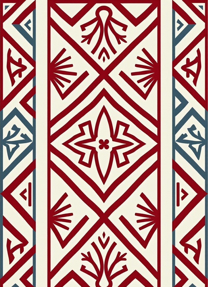 Crimson Teal Diamond Geometric Folk Art Rug