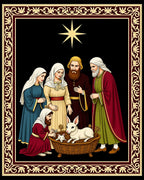 Crimson Nativity Star With Rabbits Rug