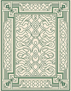 Cream Green Interlocking Curve Border Rug