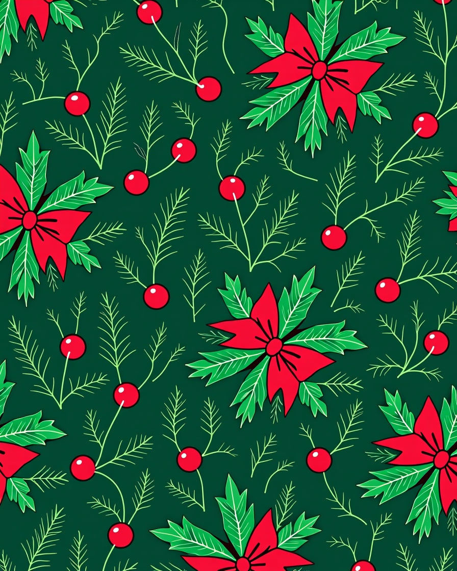 Festive Red Poinsettia Holly Berry Rug