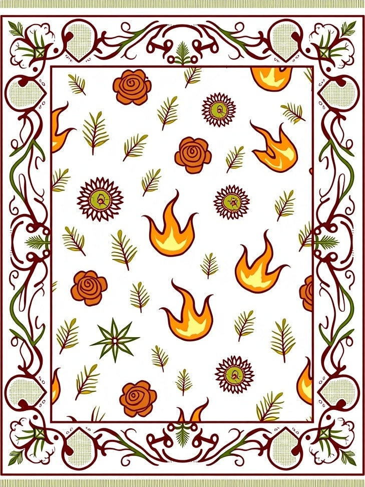 Whimsical Fire Floral Fern Border Rug