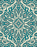 Teal Ivory Floral Mandala Rug