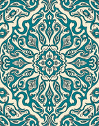 Teal Ivory Floral Mandala Rug