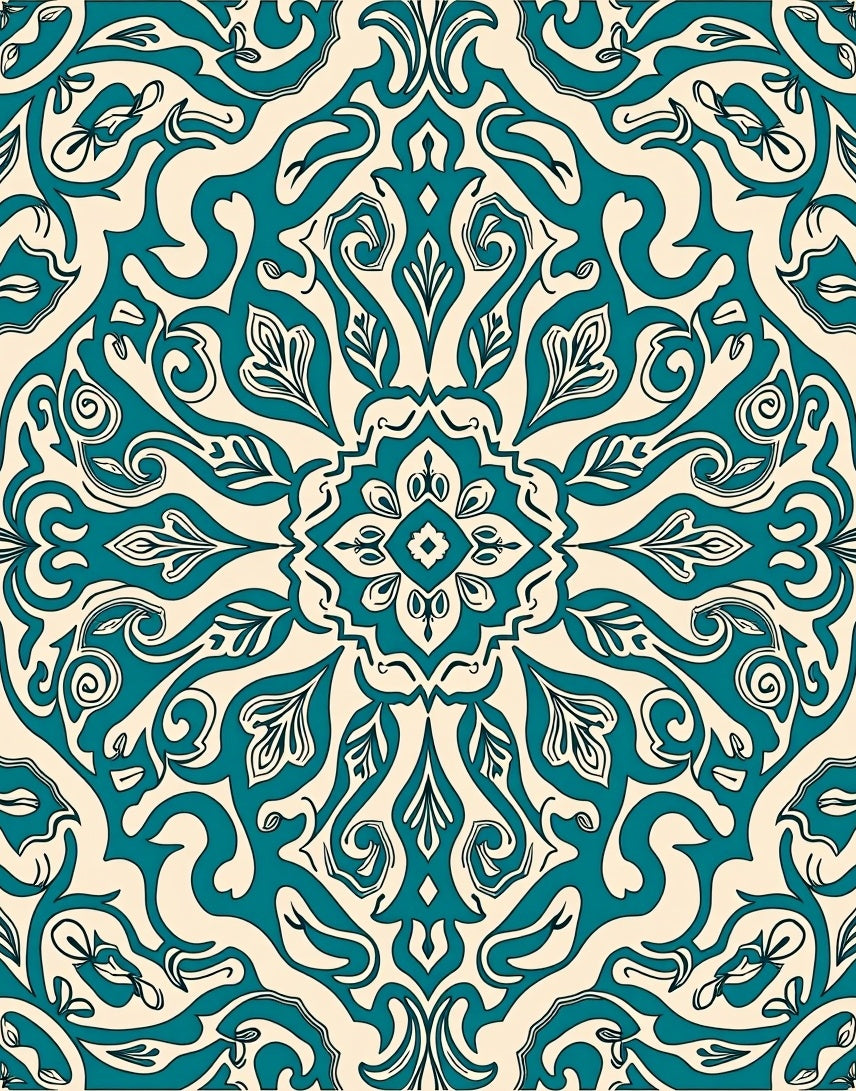 Teal Ivory Floral Mandala Rug