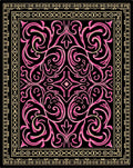 Pink Swirl Floral Black Golden Border Rug