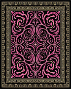 Pink Swirl Floral Black Golden Border Rug
