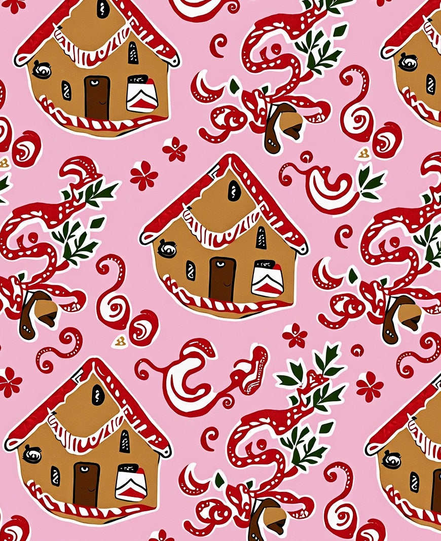 Pink Gingerbread House Collage Rug