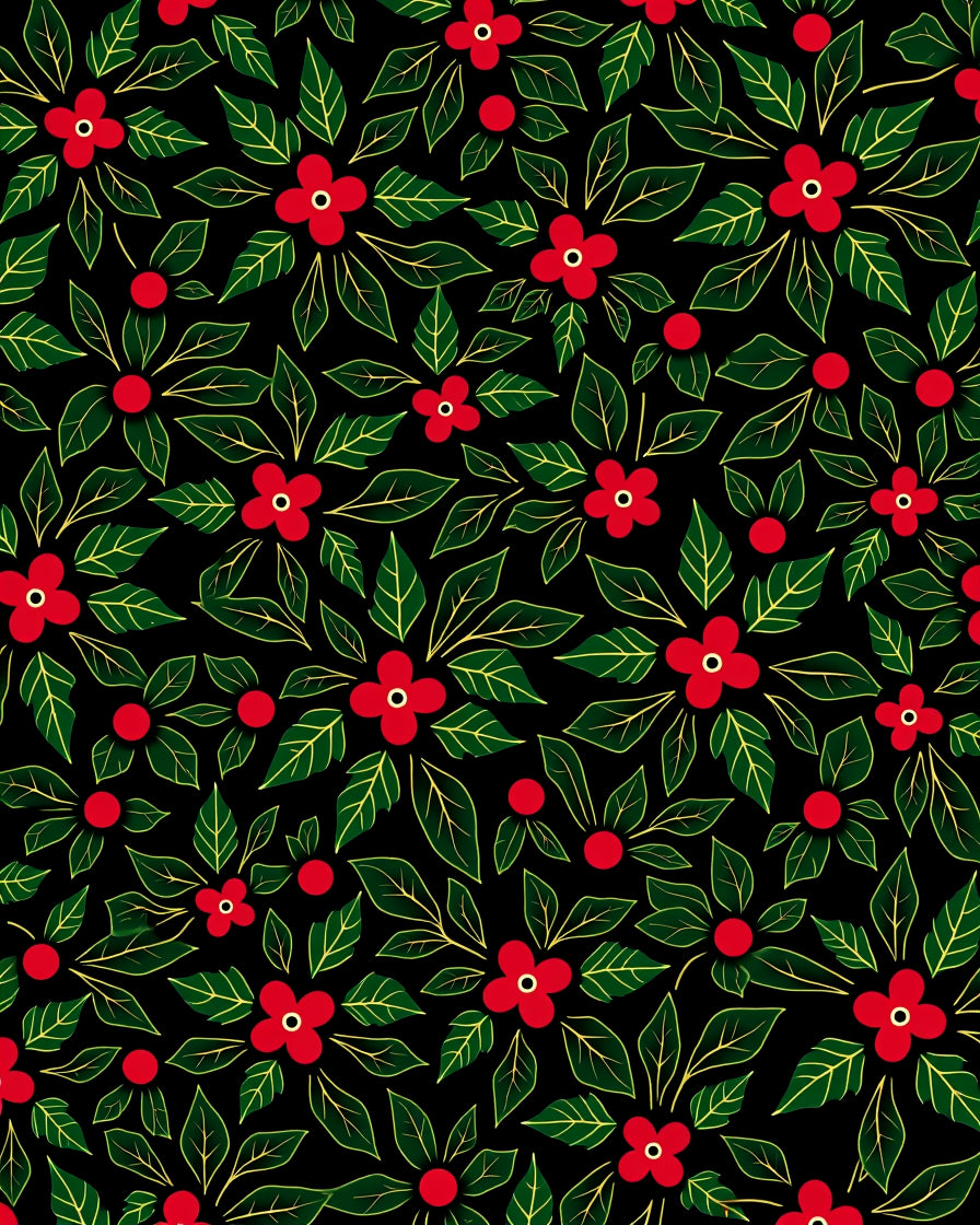 Festive Red Holly Leaf Garland Rug