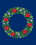 Crimson Berry Green Leaf Wreath Rug