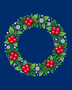 Crimson Berry Green Leaf Wreath Rug