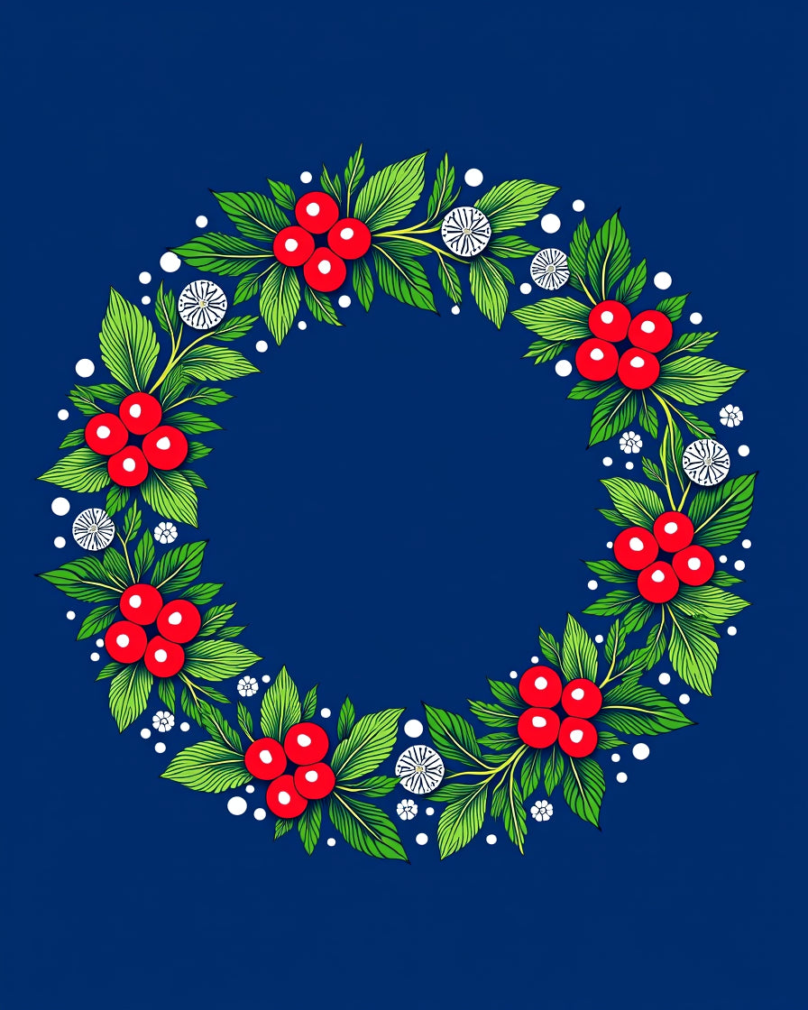 Crimson Berry Green Leaf Wreath Rug