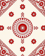 Vibrant Red Floral Mandala Cream Rug