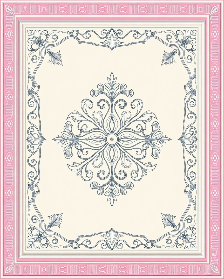 Pink Ivory Vintage Floral Medallion Rug
