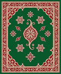 Crimson Green Floral Arabesque Border Rug