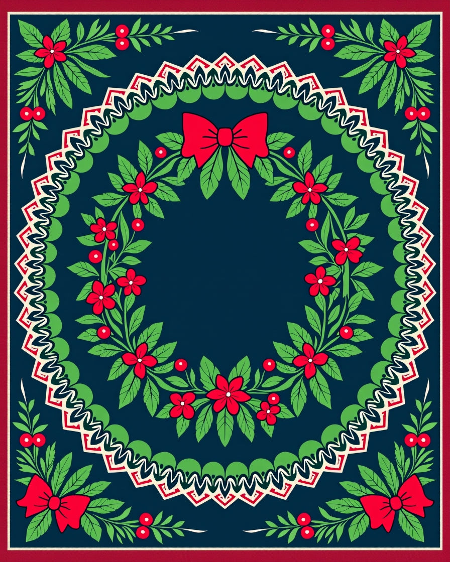 Festive Red Holly Berry Wreath Rug