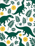 Green Dinosaurs Yellow Flowers Foliage Rug