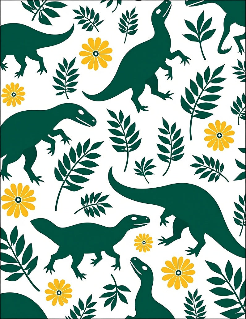 Green Dinosaurs Yellow Flowers Foliage Rug