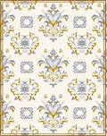 Cream Blue Gold Damask Accents Rug