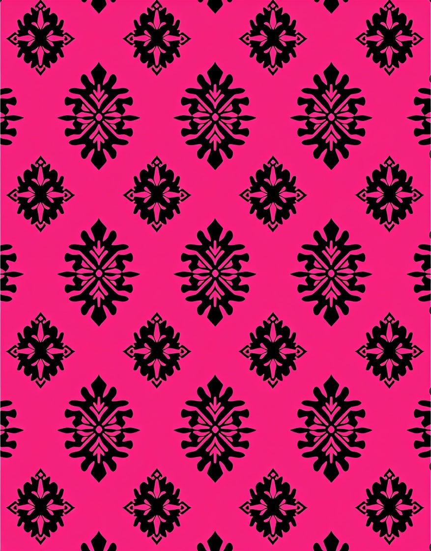 Hot Pink Black Damask Medallion Rug