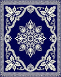Deep Blue Ivory Floral Medallion Border Rug