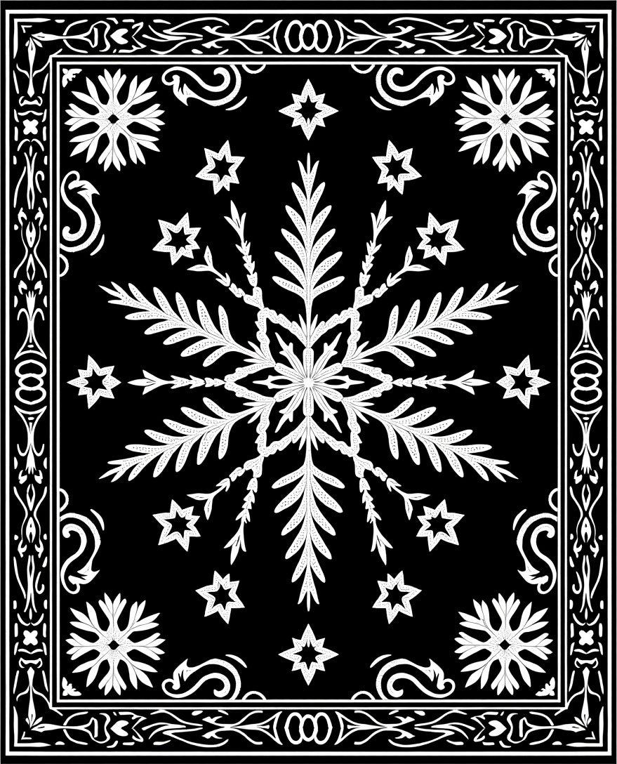 Bold Black White Snowflake Star Rug