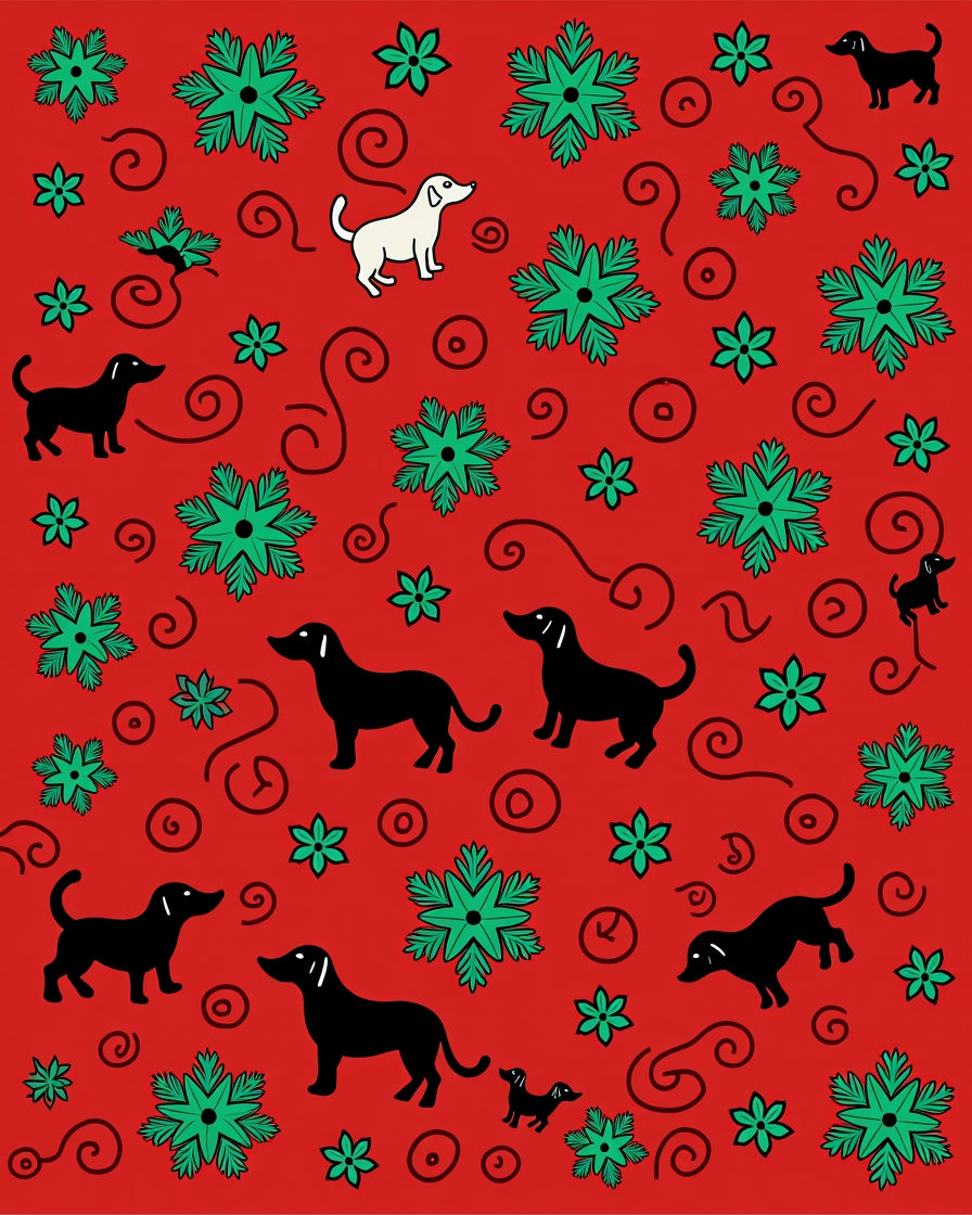 Red Jolly Dachshund Snowflake Collage Rug
