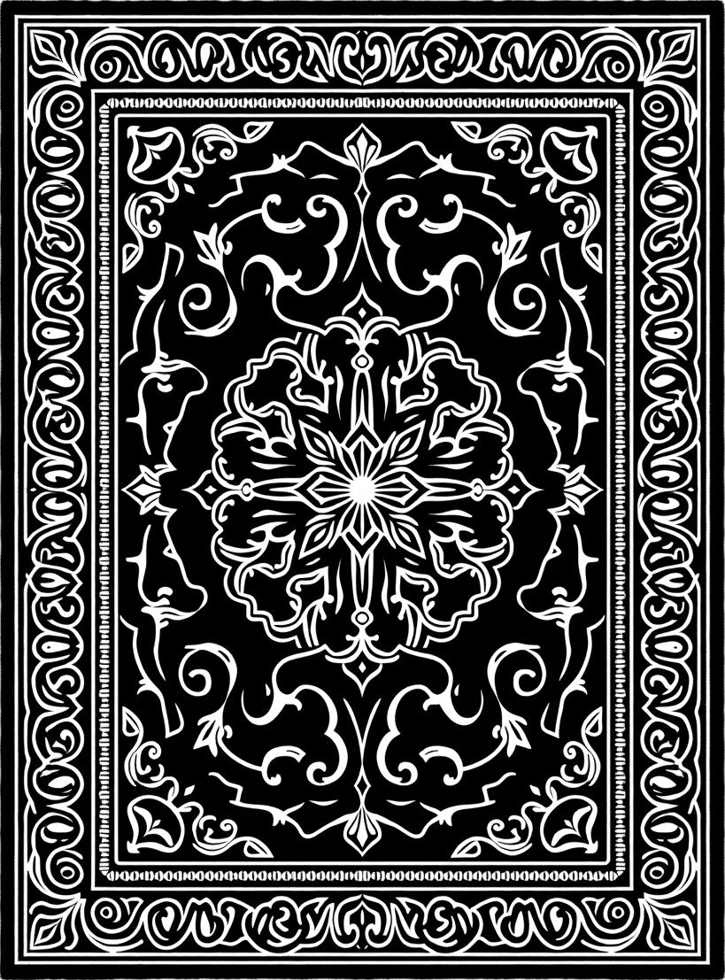 Black White Arabesque Scrollwork Rug
