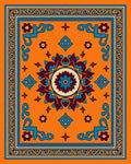 Vibrant Orange Floral Medallion Border Rug