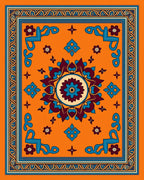 Vibrant Orange Floral Medallion Border Rug