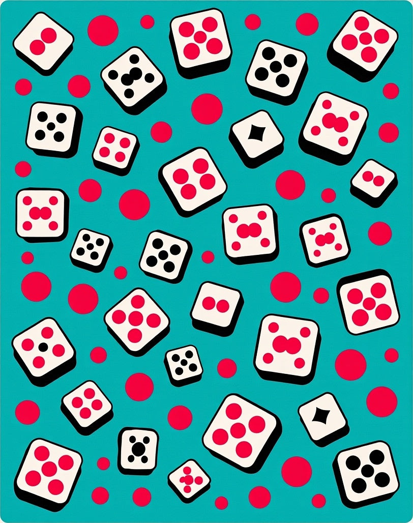 Teal Red Dice Scatter Rug