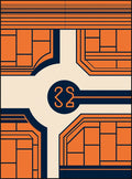 Orange Navy Geometric Grid Abstract Rug