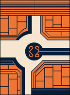 Orange Navy Geometric Grid Abstract Rug