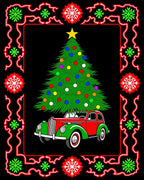 Vintage Christmas Tree Car Scene Rug