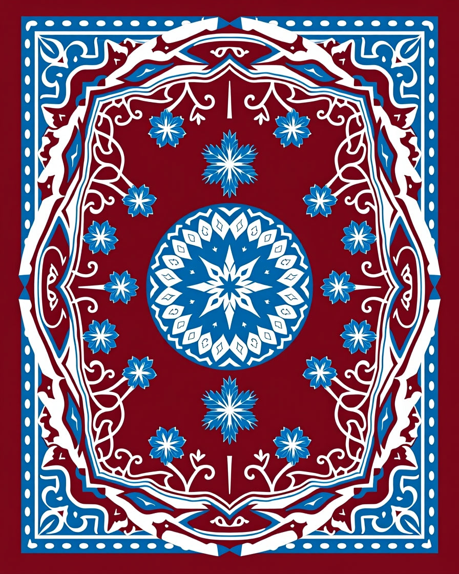 Crimson Blue Intricate Mandala Floral Rug