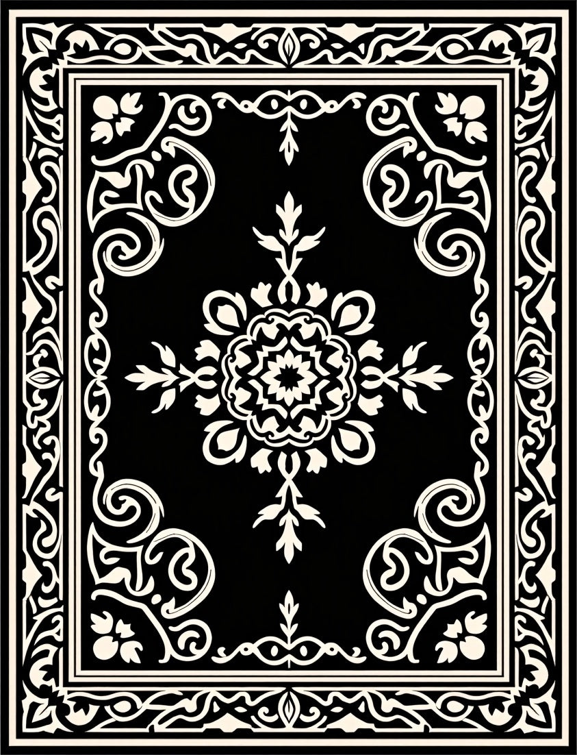 Monochromatic Scrollwork Mandalas Rug