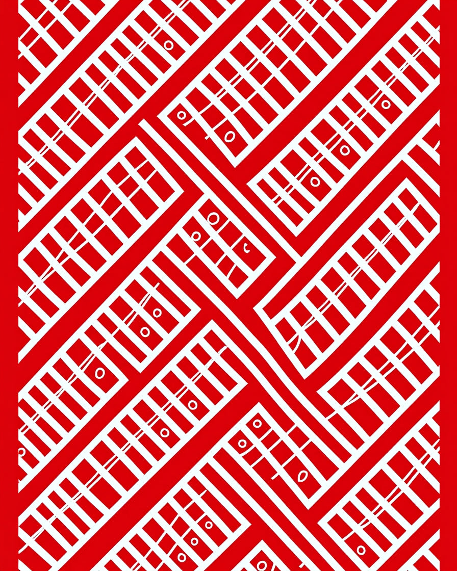Bold Red White Geometric Herringbone Rug