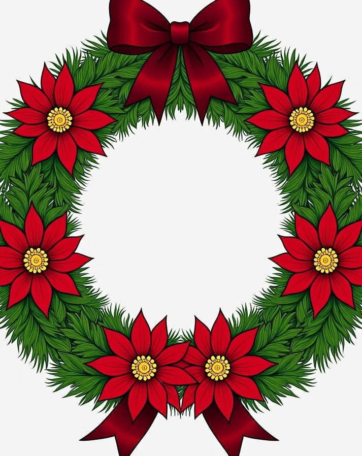 Red Poinsettia Green Fir Ribbon Wreath Rug